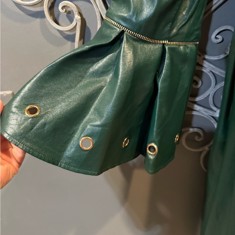Vintage Women’s Terramina hunter green designer faux leather coat gold 16 - Picture 2 of 5
